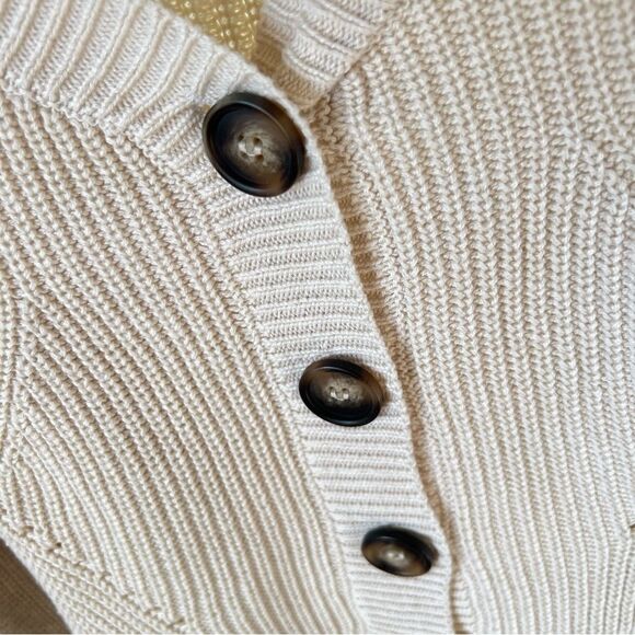 Ivy & Main Button Front Pointelle Cream Crop Long Sleeve Cardigan - Picture 6 of 15